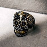 Vintage Cross Sugar Skull Stainless Steel Ring