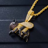 Iced Honey Bee Pendant in Gold