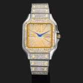 Iced Square Two Tone Roman Numerals Men's Watch