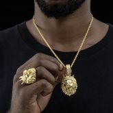 Iced King Crown Lion Pendant and Ring Set in Gold