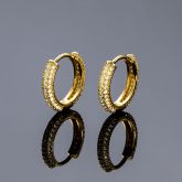 Iced Circle Hoop Earrings in Gold