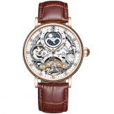 44mm Moon Phase Automatic Men's Watch with Leather Strap