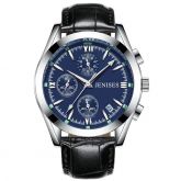 40mm Blue Dial Men's Watch with Black Leather Strap