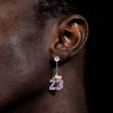 Iced Crown "23" Asymmetric Earrings in White Gold