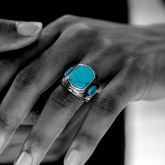 Retro Vintage Stainless Steel Blue Gem Ring