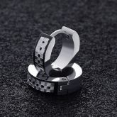 Checkerboard Stainless Steel Huggie Earrings