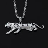 Iced Walking Leopard Pendant in White Gold