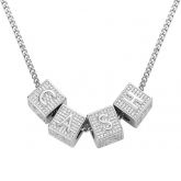 Custom 26 Dice Cube Letters Necklace in White Gold