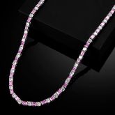 5mm Pink Baguette cut Stone Tennis Chain in White Gold