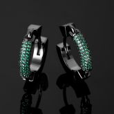 Iced Emerald Stones Hoop Earrings in Black Gold