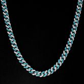 Iced 11mm Blue & White Stones Cuban Chain in White Gold