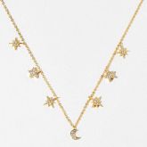 Sterling Silver Iced Symmetrical Star Moon Necklace