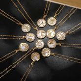 Twelve Constellation White Fritillary Coin Necklace in 18K Gold