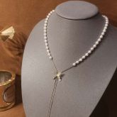 Pearl Butterfly Tassel Long Adjustable Necklace