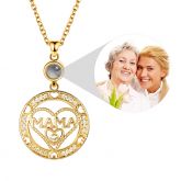 Personalized Double-Heart MAMA Round Projection Photo Pendant