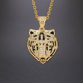 Iced Tiger Head Necklace in Gold