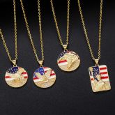 American Flag Eagle Statue of Liberty Badge Pendant Necklace in Gold