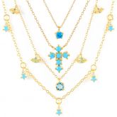 Sterling Silver Turquoise Cross Water Drop Bohemia Necklace 18K Gold