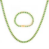 Iced  Baguette Cut White & Green Stones Tennis Chain Bracelet in Gold