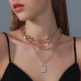 Multilayer Padlock Pendant Chunky Cuban Chain Necklace