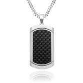 Stainless Steel Holographic Carbon Fiber Inlay Dog Tag Pendant