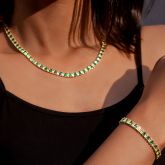 Iced Baguette Cut White & Green Stones Tennis Chain Necklace in Gold