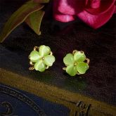 Green Opal Four-leaf Clover Rotating Earrings