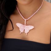 Women's Pink Butterfly Pendant with 4mm 20" Tennis Chain Set