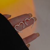 Simple Line Heart Silver Stud Earrings