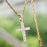 Women's Iced Sterling Silver Cross Pendant in Gold