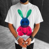 Colored Bunny Print Loose Short Sleeve T-Shirt