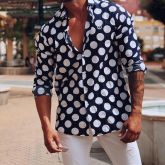 Men's Casual Polka Dot Print Long Sleeve Shirt