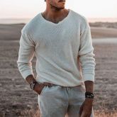 Long Sleeve Crewneck White Slim Fit Pullover Sweater