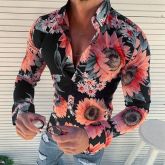 Men's Casual Sunflower Flower Lapel Floral Shirt