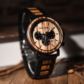 44mm Multi-function Wooden Metal Quartz Watch