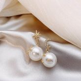 Asymmetric Star Moon Pearl Dangle Earrings