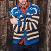 Men's Knit V-Neck Jacquard Striped Cardigan
