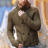 Men's Double Breasted Long Sleeve Sweater Turtleneck Sweater