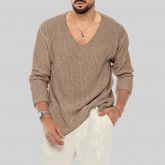 V-neck men's solid color long sleeve fashion sweater