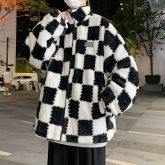 Plaid cashmere stand collar jacket