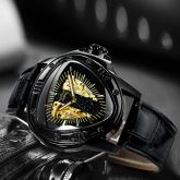 Triangle Skeleton Mechanical Watch with Leather Strap