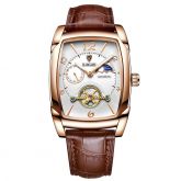 Square Tourbillon Automatic Mechanical Watch with Leather Strap