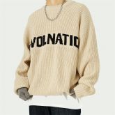 Loose knit round neck lettered sweater men