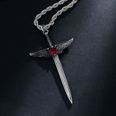 Ruby Heart Angel Wings Sword Pendant