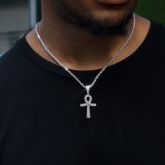 Iced Overlapping Ankh Pendant in White Gold