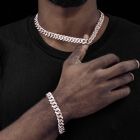 11mm White&Pink Stones Cuban Link Chain