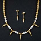 Eye of Ra Cron Pearl with Gold Steel Ball Necklace