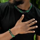 Iced 12mm Emerald & Black Enamel Cuban Bracelet in Black Gold