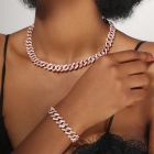 Iced 11mm White Stones & Pink Enamel Cuban Chain Bracelet in Gold