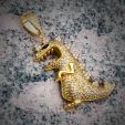 Iced Dinosaur Pendant in Gold